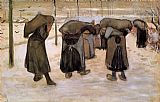 Coal Canvas Paintings - Women Miners Carrying Coal